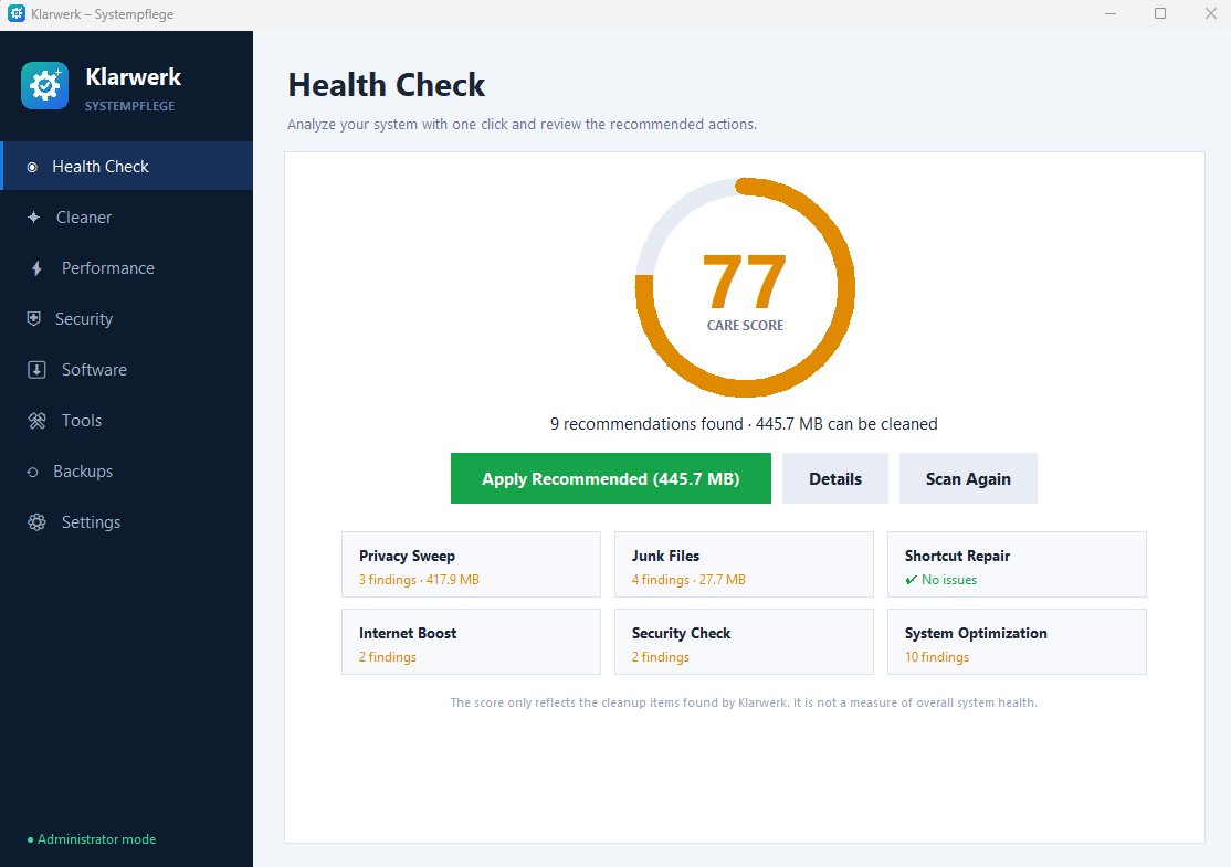 Klarwerk — Health Check